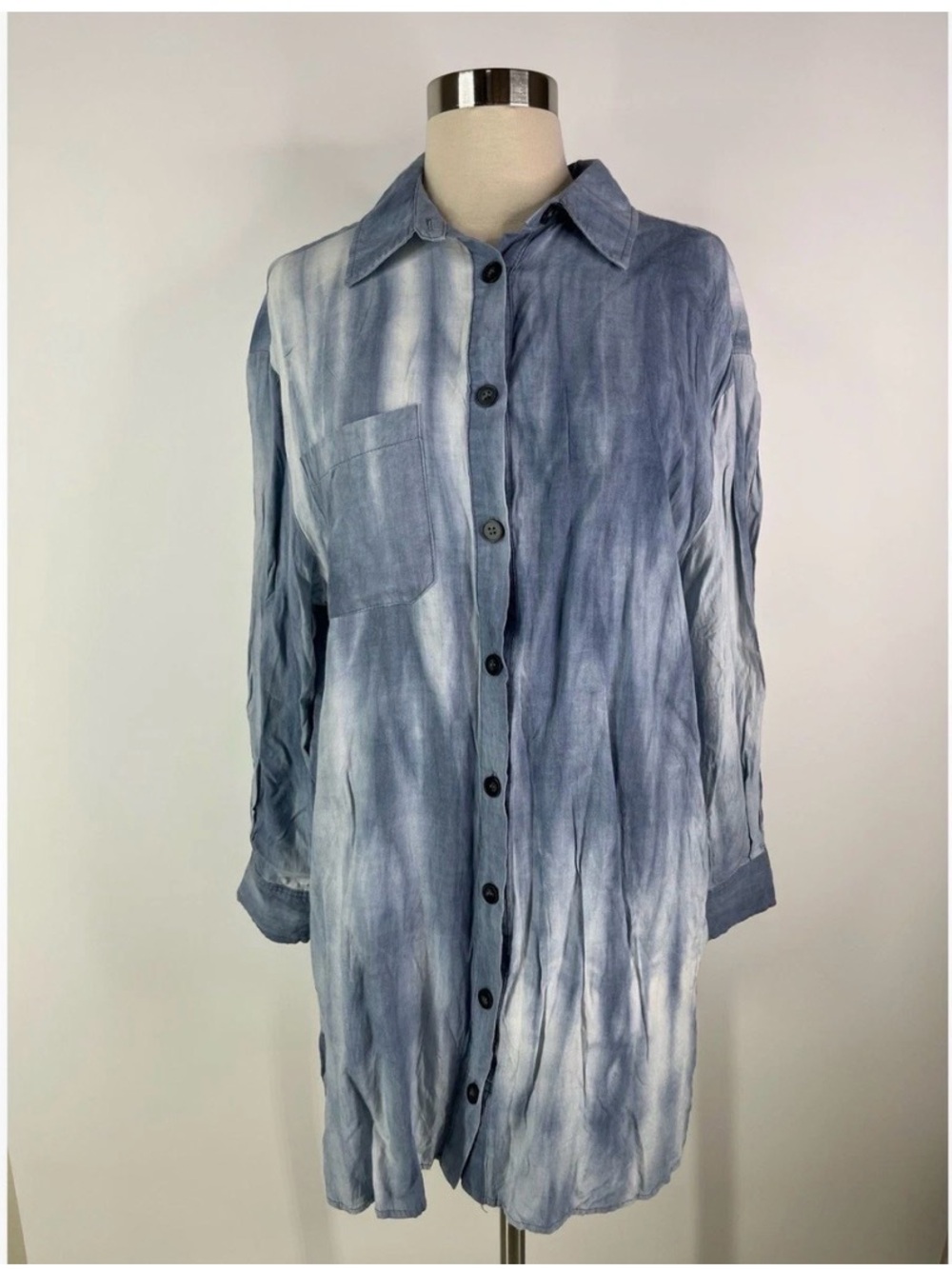 Dress Forum Blue Tie-Dye Button Down Longline Shirt